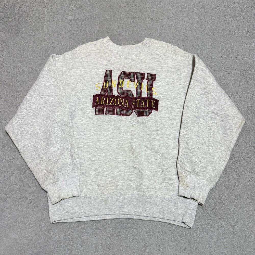 Vintage Logo 7 ASU Sun Devils Arizona State Sweatshirt Gray Embroidered Men’s M